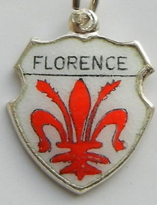 Florence Italy - Florence Lily - Vintage Silver Enamel Travel Shield Charm